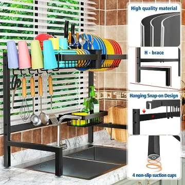 SNSLXH 2-Tier Over The Sink Dish Drying Rack, Kitchen Large Dish Drying Rack Over The Sink, Suitable for Most Sinks, Effective Dish Drying, Kitchen Drying Rack（24.8"-35.4"）