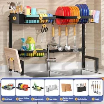 SNSLXH 2-Tier Over The Sink Dish Drying Rack, Kitchen Large Dish Drying Rack Over The Sink, Suitable for Most Sinks, Effective Dish Drying, Kitchen Drying Rack（24.8"-35.4"）