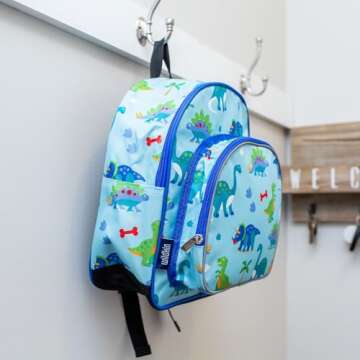 Wildkin 12-inch Kids Backpack – Padded, Adjustable, Ideal for Daycare & Travel - Dinosaur Land