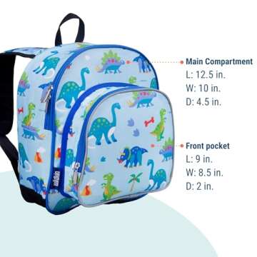 Wildkin 12-inch Kids Backpack – Padded, Adjustable, Ideal for Daycare & Travel - Dinosaur Land