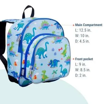 Wildkin 12-inch Kids Backpack – Padded, Adjustable, Ideal for Daycare & Travel - Dinosaur Land