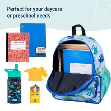 Wildkin 12-inch Kids Backpack – Padded, Adjustable, Ideal for Daycare & Travel - Dinosaur Land