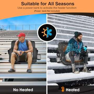 HOPERAN 2pcs Double Heated Stadium Seats for Bleachers with Back Support 25" Wide Cushion, Extra Portable Bleacher Seat Foldable Stadium Chair, USB 3 Levels of Heat, 5 Pockets for Outdoor Games Sports