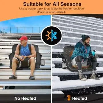 HOPERAN 2pcs Double Heated Stadium Seats for Bleachers with Back Support 25" Wide Cushion, Extra Portable Bleacher Seat Foldable Stadium Chair, USB 3 Levels of Heat, 5 Pockets for Outdoor Games Sports