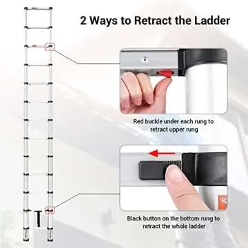Ohuhu 12.5 FT Telescoping Ladder | Easy One-Button Use