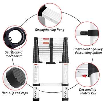 Ohuhu 12.5 FT Telescoping Ladder | Easy One-Button Use