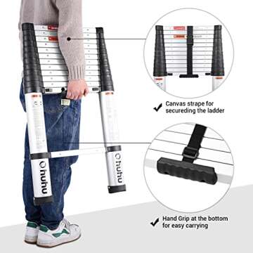 Ohuhu 12.5 FT Telescoping Ladder | Easy One-Button Use