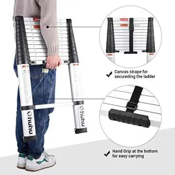 Ohuhu 12.5 FT Telescoping Ladder | Easy One-Button Use