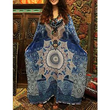 GRACIN Plus Size Kaftan Dress African Caftan Beach Cover Up Lounger Nightdress for Women (One Size, Blue2)