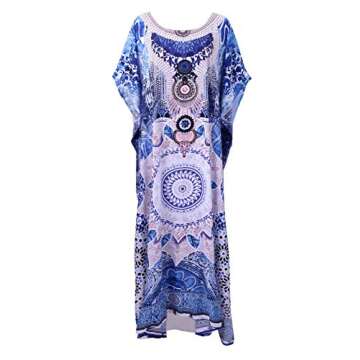 GRACIN Plus Size Kaftan Dress African Caftan Beach Cover Up Lounger Nightdress for Women (One Size, Blue2)