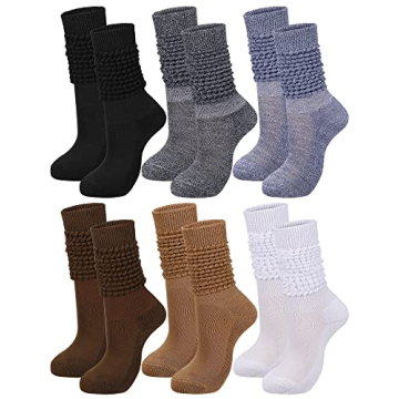 Bencailor 6 Pairs 80s 90s Women Slouch Socks Soft Knee Long Scrunch Socks Cotton Knit Stacked Socks ...