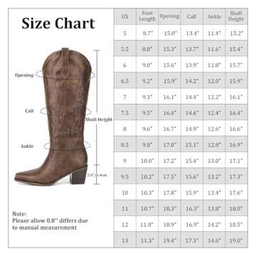 Pasuot Brown Cowboy Boots for Women - Wide Calf Cowgirl Knee High Western with Side Zip and Embroidered, Pointed Toe Chunky Heel Retro Classic Tall Boot Pull On Ladies Fall Winter US 8