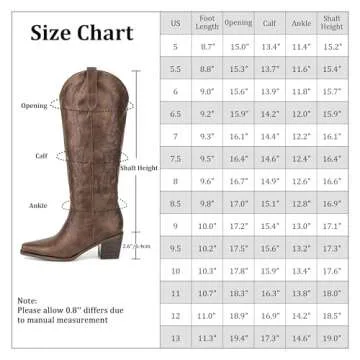 Pasuot Brown Cowboy Boots for Women - Wide Calf Cowgirl Knee High Western with Side Zip and Embroidered, Pointed Toe Chunky Heel Retro Classic Tall Boot Pull On Ladies Fall Winter US 8