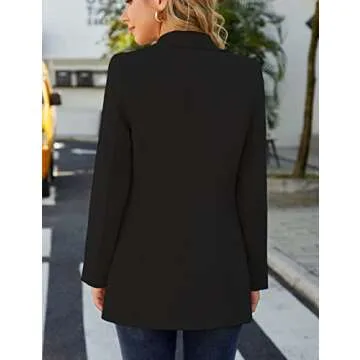 Dazosue Women Open Front Blazers Long Sleeve Casual OL Office Slim Buttonless Suit Jacket with Pockets Black XL