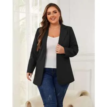 Dazosue Women Open Front Blazers Long Sleeve Casual OL Office Slim Buttonless Suit Jacket with Pockets Black XL