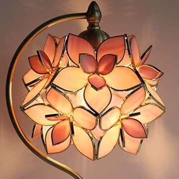 Bieye L10833 Rose Lily Flower Tiffany Style Stained Glass Table Lamp with Vintage Brass Base Electro...