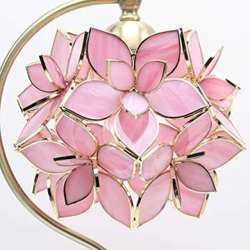 Bieye L10833 Rose Lily Flower Tiffany Style Stained Glass Table Lamp with Vintage Brass Base Electroplating Finish for Bedside Bedroom Living Room Home Decoration, 8 inch Wx17 inch H, 8 inch Rose Lily