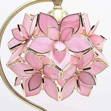 Bieye L10833 Rose Lily Flower Tiffany Style Stained Glass Table Lamp with Vintage Brass Base Electroplating Finish for Bedside Bedroom Living Room Home Decoration, 8 inch Wx17 inch H, 8 inch Rose Lily