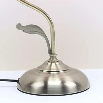 Bieye L10833 Rose Lily Flower Tiffany Style Stained Glass Table Lamp with Vintage Brass Base Electroplating Finish for Bedside Bedroom Living Room Home Decoration, 8 inch Wx17 inch H, 8 inch Rose Lily