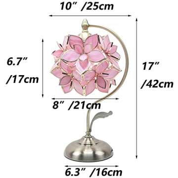 Bieye L10833 Rose Lily Flower Tiffany Style Stained Glass Table Lamp with Vintage Brass Base Electroplating Finish for Bedside Bedroom Living Room Home Decoration, 8 inch Wx17 inch H, 8 inch Rose Lily