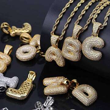 Apzzic Iced Out Letter Necklace A-Z 26 Capital Initial Alphabet Name Necklace Stainless Steel Rope Chain for Women Men Gold R