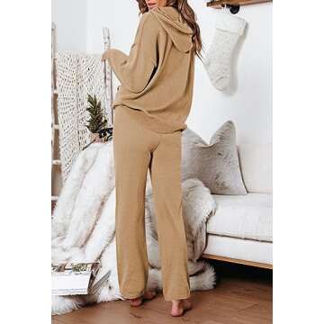 Pink Queen Matching Sets For Women 2 Piece Outfits Sweater Pullover Top Long Pants Set Sweatsuit Pajamas Khaki S