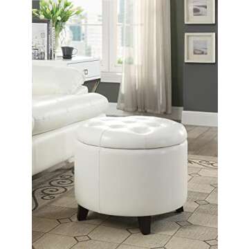 Convenience Concepts Designs4Comfort Round Storage Ottoman – Modern Foot Stool with Storage