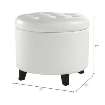 Convenience Concepts Round Storage Ottoman - Ivory Faux Leather