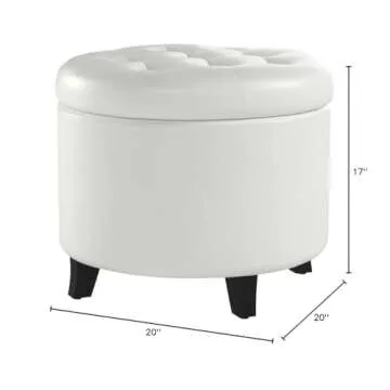 Convenience Concepts Round Storage Ottoman - Ivory Faux Leather