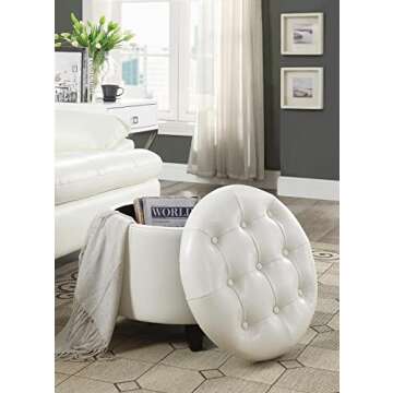 Convenience Concepts Round Storage Ottoman - Ivory Faux Leather