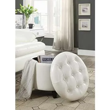 Convenience Concepts Round Storage Ottoman - Ivory Faux Leather