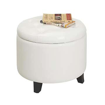 Convenience Concepts Round Storage Ottoman - Ivory Faux Leather