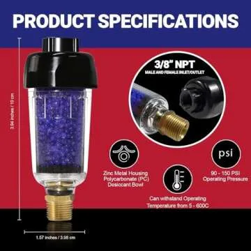 LE LEMATEC Air Compressor Dryer, Desiccant Filter Air Dryer for Pneumatic Tools and HVLP Paint Spray Gun, Traps Oil, Water, Dirt, Moisture for Clean and Dry Compressed Air, 150 PSI (ZN312E-3 1/4")