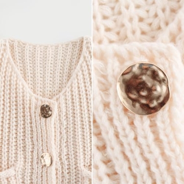 FindThy Women’s Cropped Sweater Vest Cute Crewneck Button Down Sleeveless Crop Knit Cardigan with Pocket(4056-White-M-LB)