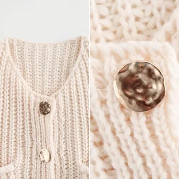 FindThy Women’s Cropped Sweater Vest Cute Crewneck Button Down Sleeveless Crop Knit Cardigan with Pocket(4056-White-M-LB)