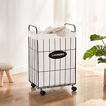Mxfurhawa Stylish Rolling Laundry Hamper with Detachable Liner