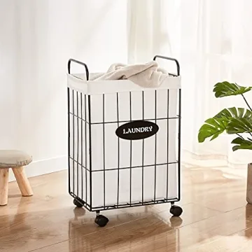 Mxfurhawa Stylish Rolling Laundry Hamper with Detachable Liner