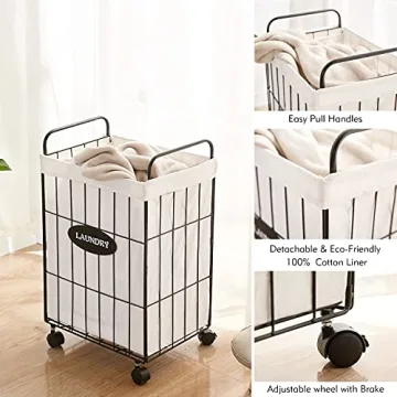 Mxfurhawa Stylish Rolling Laundry Hamper with Detachable Liner