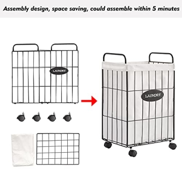 Mxfurhawa Stylish Rolling Laundry Hamper with Detachable Liner