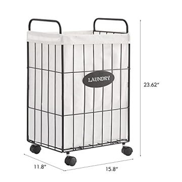 Mxfurhawa Stylish Rolling Laundry Hamper with Detachable Liner
