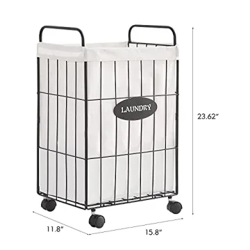 Mxfurhawa Stylish Rolling Laundry Hamper with Detachable Liner