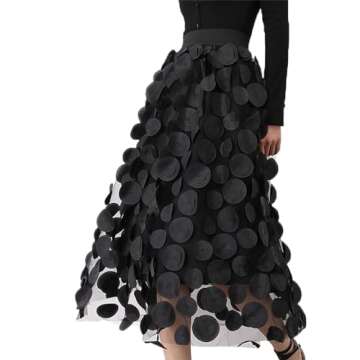 Tulle Skirt Women 3D Polka Dot Elastic Waist Mesh Flowy A-Line Midi Skirts Wedding Halloween Party O...
