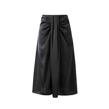 Verreisen Women's Elegant Flowy Satin A-line Midi High Waist Knee Length Casual Skirt for Women Wedd...