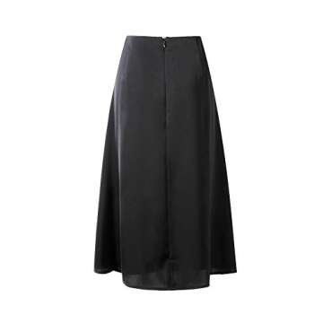 Verreisen Women's Elegant Flowy Satin A-line Midi High Waist Knee Length Casual Skirt for Women Wedding and Business Work Black