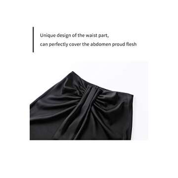Verreisen Women's Elegant Flowy Satin A-line Midi High Waist Knee Length Casual Skirt for Women Wedding and Business Work Black
