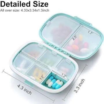 [5 Pack] Travel Pill Organizer 8 Compartments Easy Open Lid Portable Pill Case Daily Pill Organizer Moisture Proof Small Pill Box for Pocket (Blue+Gray+Pink+Khaki+Green)