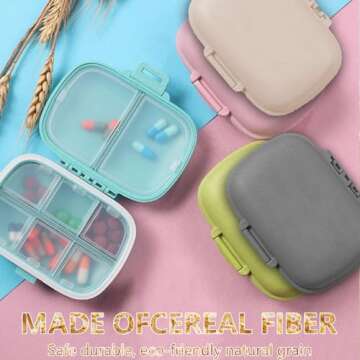 [5 Pack] Travel Pill Organizer 8 Compartments Easy Open Lid Portable Pill Case Daily Pill Organizer Moisture Proof Small Pill Box for Pocket (Blue+Gray+Pink+Khaki+Green)