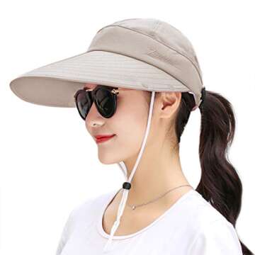 Women Summer Sun Protection Hat Wide Brim UV Hats Removable Neck Face Flap Cap with Ponytail Hole fo...