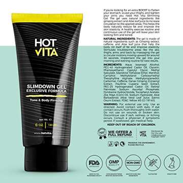 Hot Vita Slimdown Gel – Slimming Body Cream – Skin Care Product for Women – Increases Circulation with Caffeine, Ginseng Extract, Guarana Seed, Aloe Vera