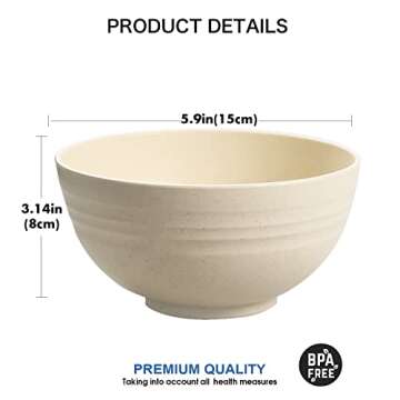 shopwithgreen Wheat Straw Cereal Bowls, Resuable Bowls for Kitchen, Set of 4, Microwave and Dishwasher Safe, for Soup, Oatmeal, Ramen, RV, Camping, Kids, College Dorm Room, 26OZ